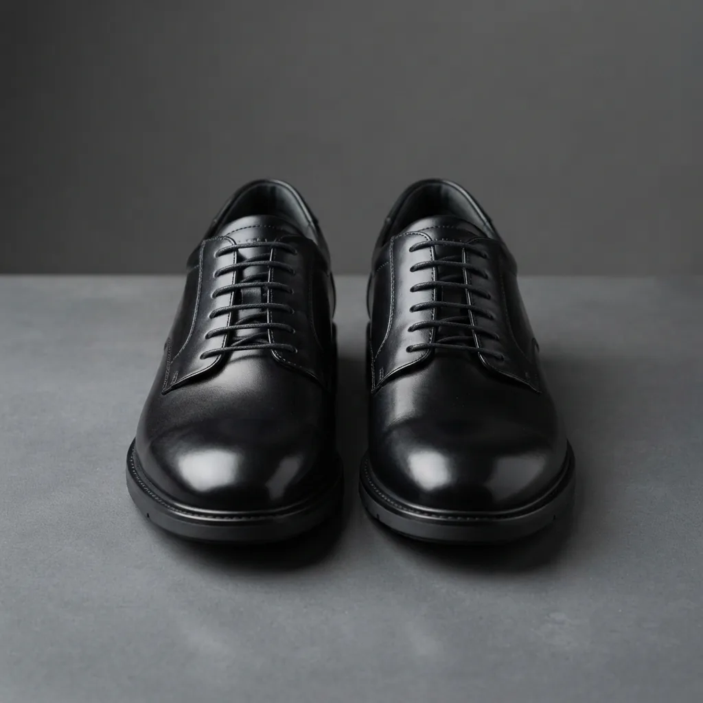 H.S. Trask Men’s Leather Casual Shoes in polished black leather, displayed on a dark grey surface.