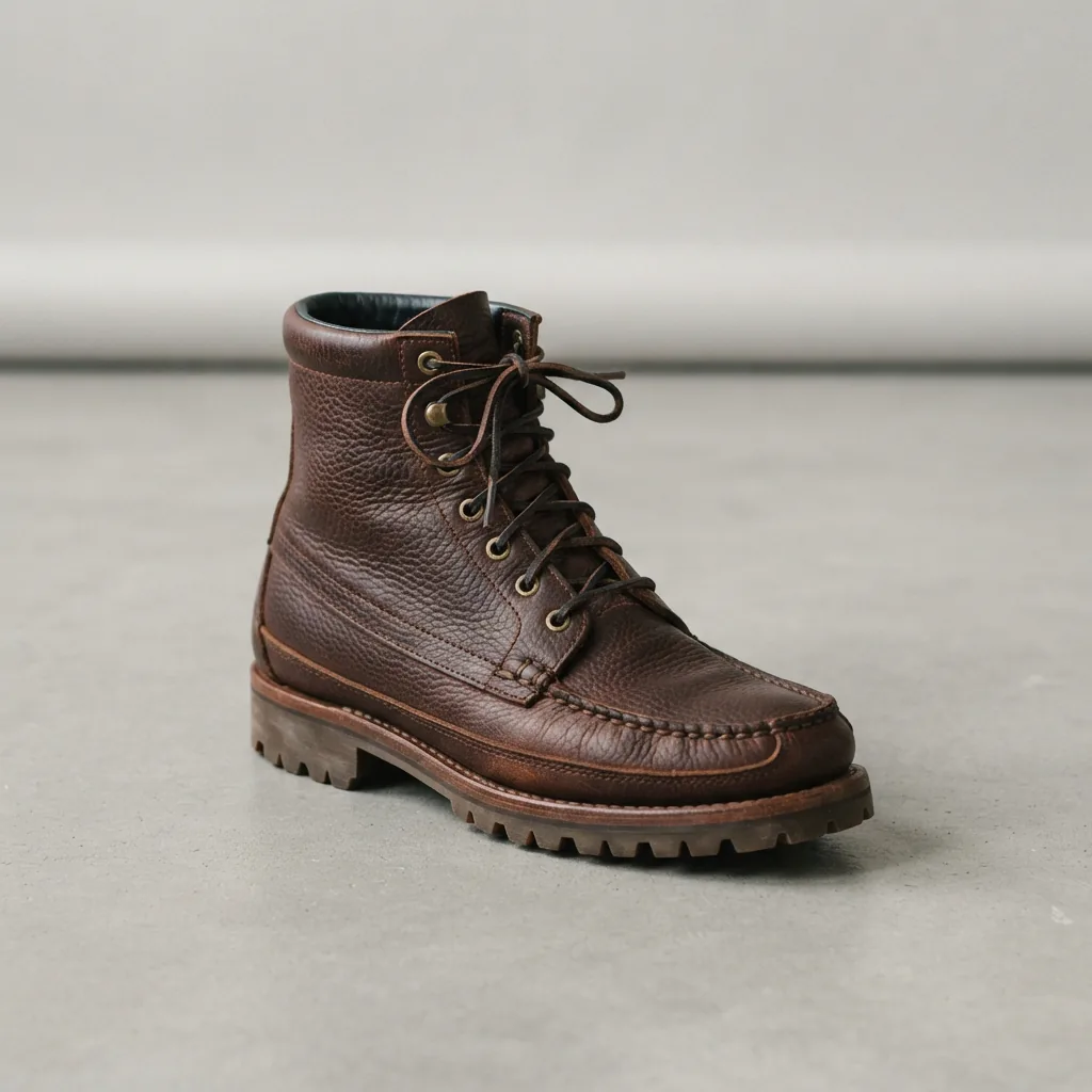 A single H.S. Trask Rugged Boot made of American Bison leather, shown from a three-quarter angle on a neutral background.