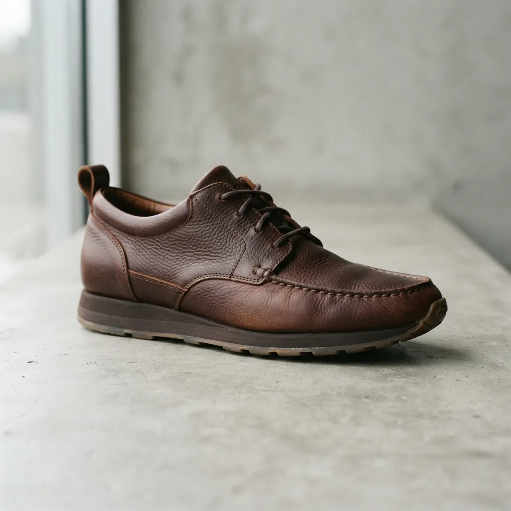 H.S. Trask Men's Mercer Shoe made from Bison leather, displayed on a textured concrete surface.